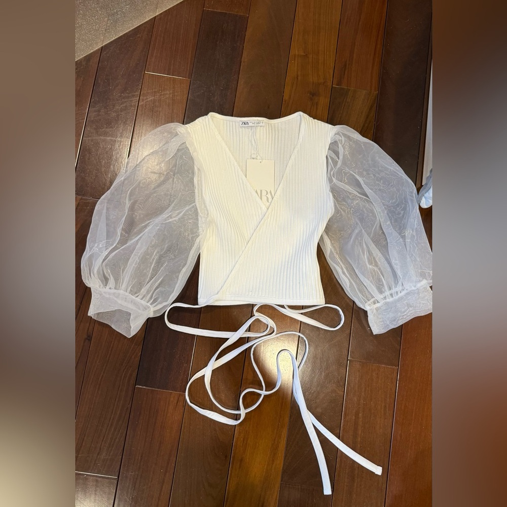 Zara cross tie top with mesh sleeves